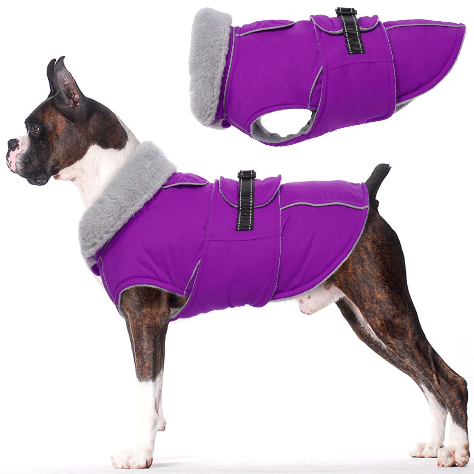 Lelepet Warm Dog Winter Coat waterproof keeps large dogs dry during walks.