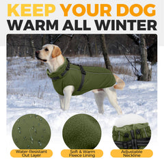 LeLePet windproof coat with double-layer collar keeps wind out.