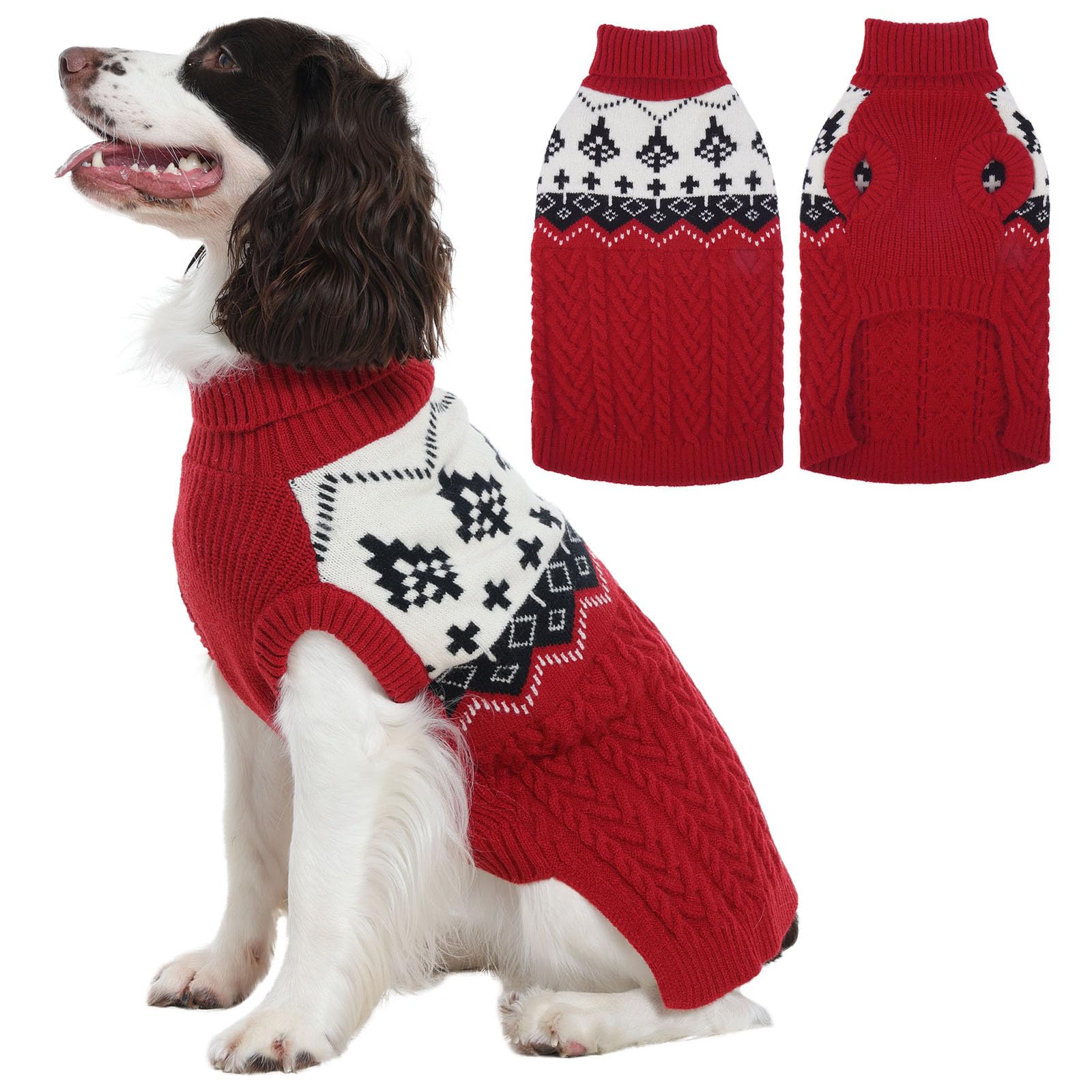 LeleTail Christmas dog sweater red M front view for cozy festive warmth on chilly walks