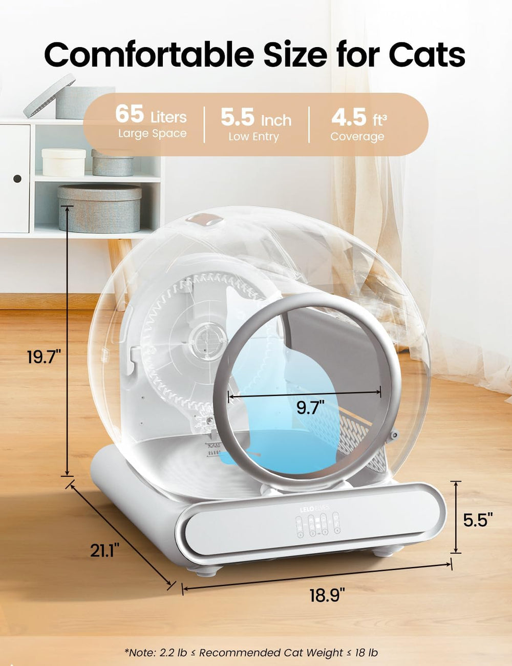 LELO ELVES large-capacity bin highlighting 74L internal space for busy homes