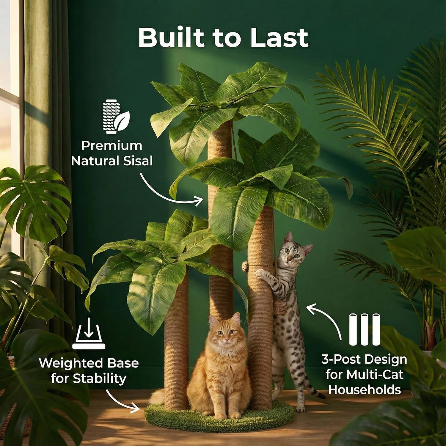 LEMONDA cat scratching tree with three posts for varied scratching heights