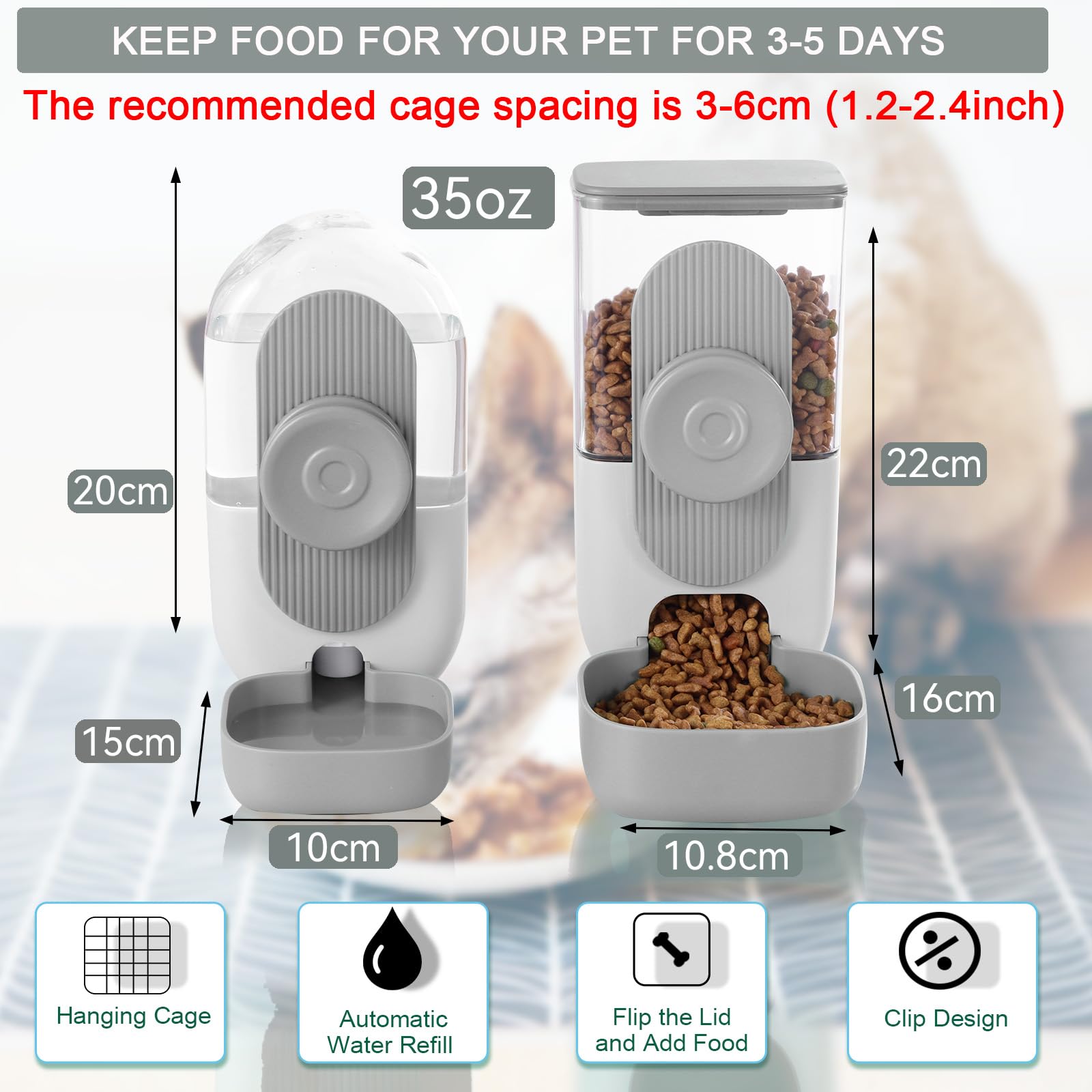 Lemtrflo gravity feeder outlet shows 75-degree design to reduce food sticking.