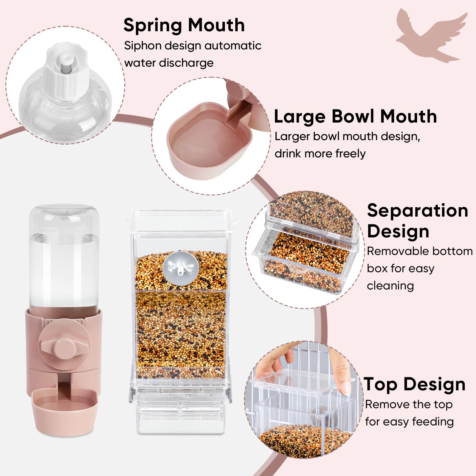 Lemtrflo No Mess Bird Feeder 500g capacity supports longer feeding intervals.