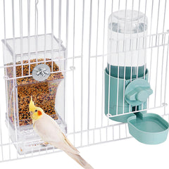 lemtrflo No Mess Bird Feeder Set in setup keeps cage clean by catching shells and spills.