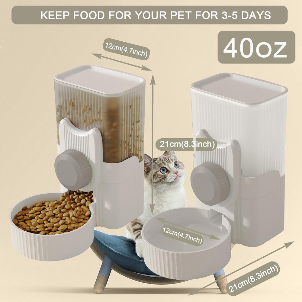 Lemtrflo rabbit feeder shows dimensions 8.3 x 8.3 x 4.7 inches and 40 oz capacity