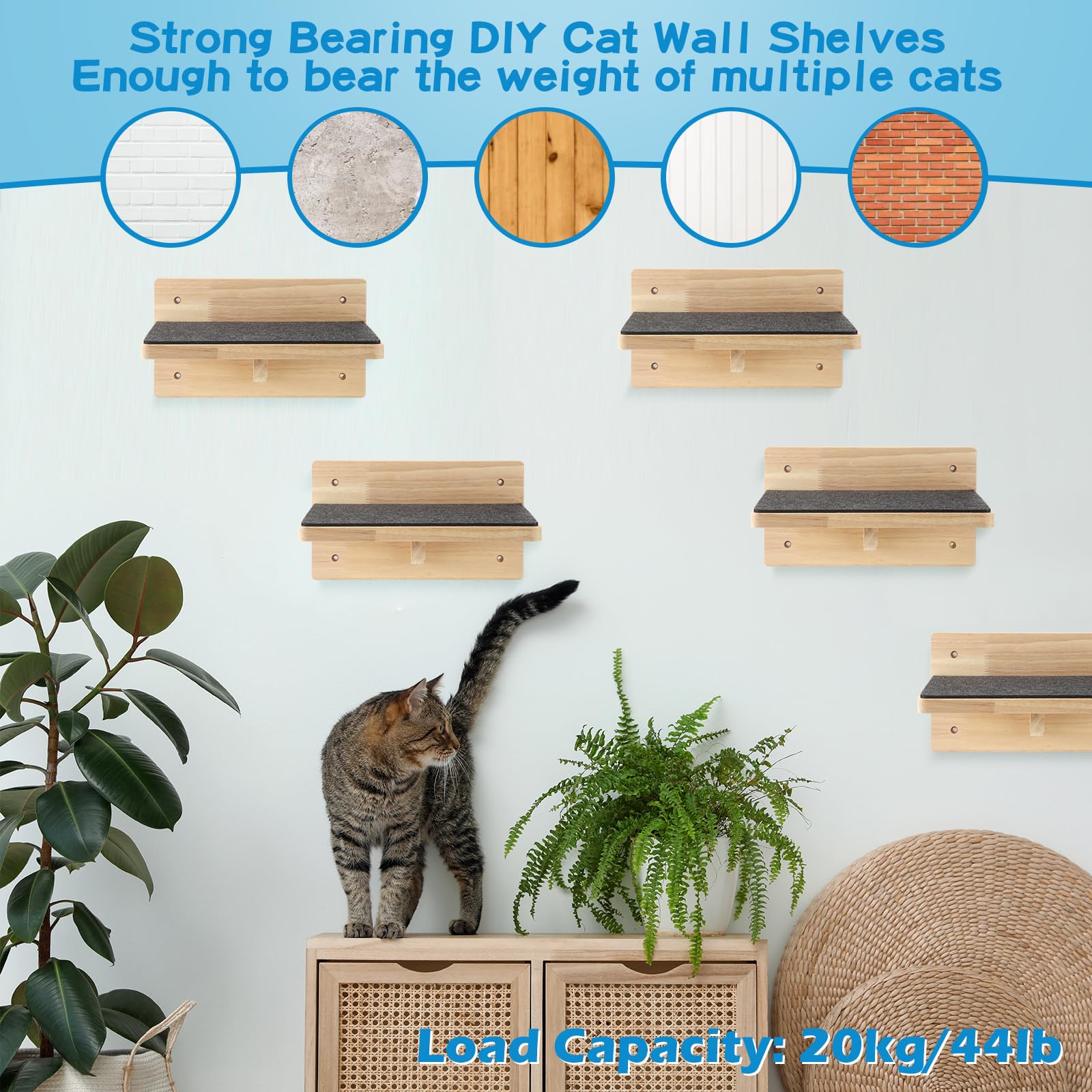 Lenwen cat wall steps decorative wood finish suggests stylish integration with room decor