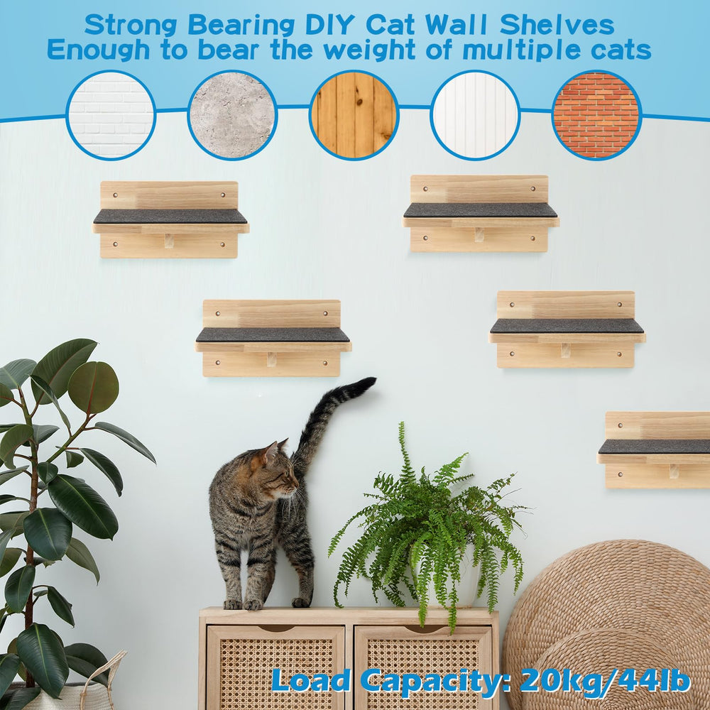 Lenwen cat wall steps decorative wood finish suggests stylish integration with room decor