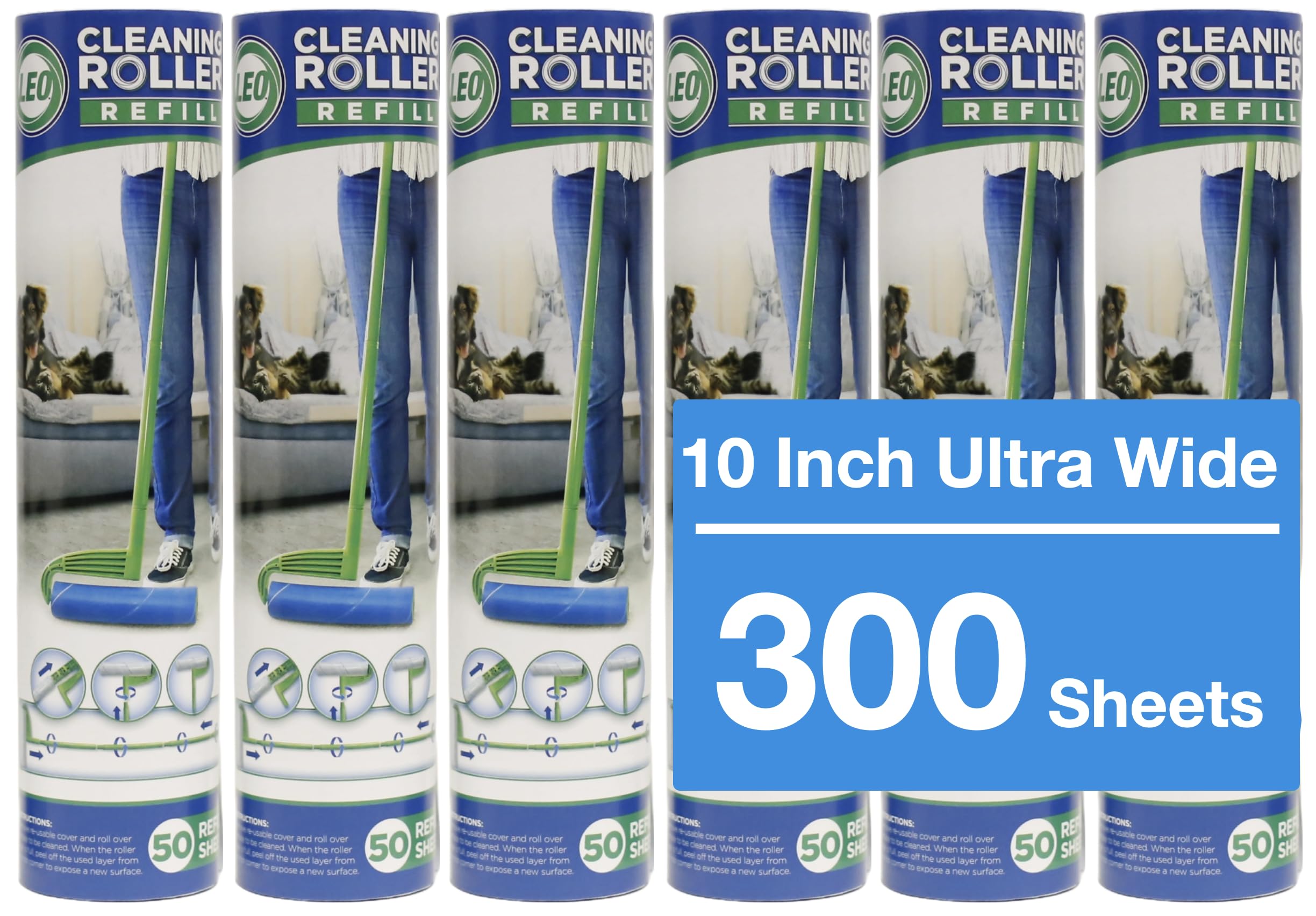 Leo lint roller refill six-pack with 50 sheets for efficient pet hair cleanup