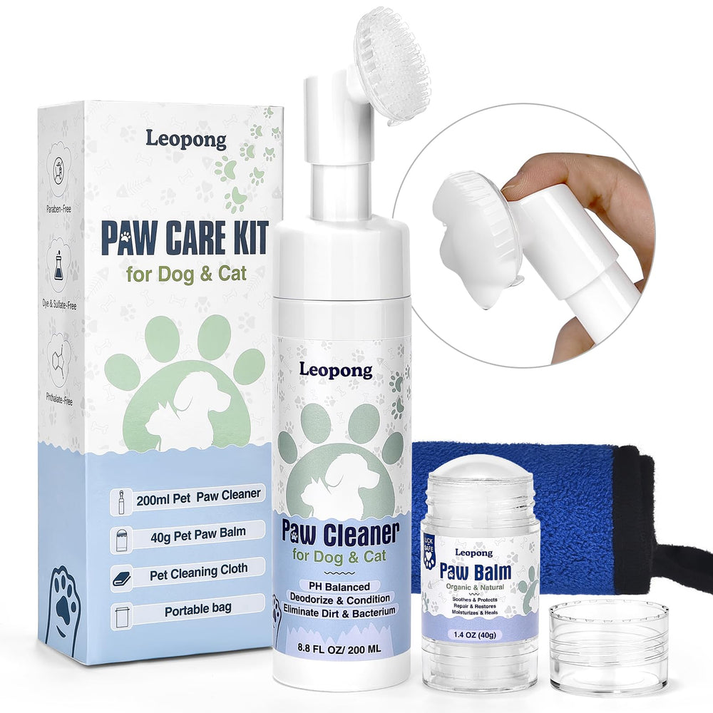 Leopong dog paw cleaner bottle demonstrates quick, gentle cleansing for dirty paws
