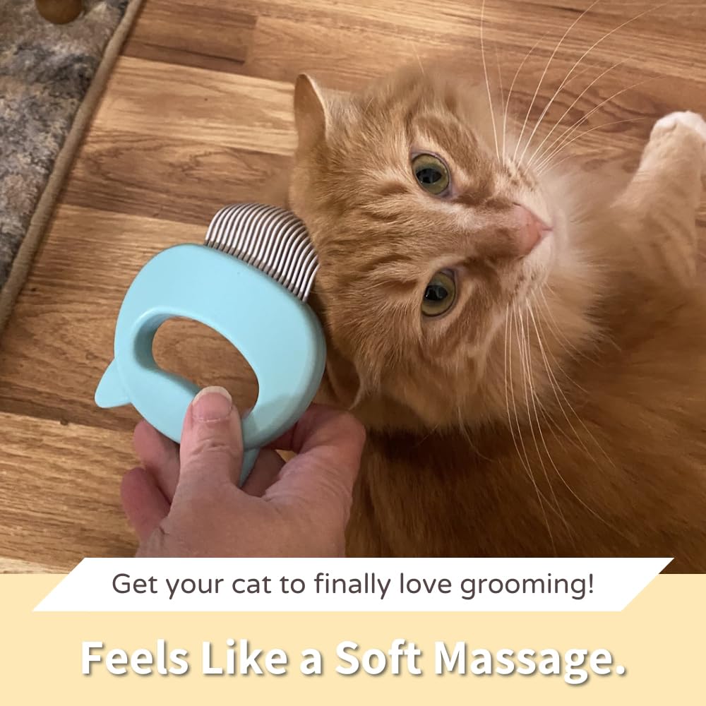 Leos Paw shell comb mint cat use highlights flexible design for comfortable pet grooming.
