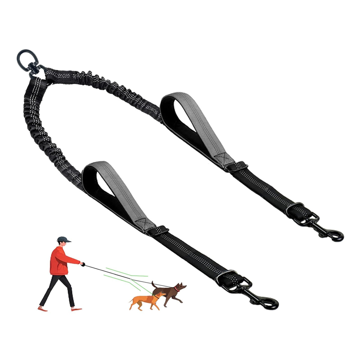 LEOSASA double dog leash coupler setup for tangle-free two-dog walking