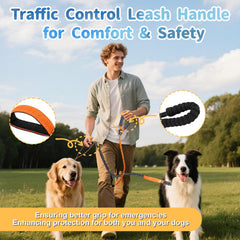 LEOSASA Double Dogs Leash features bungee comfort handles for shoulder relief.