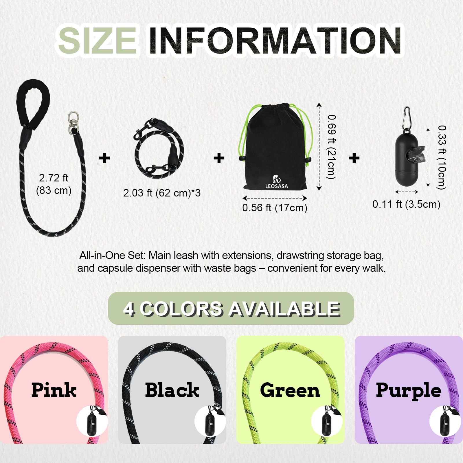 LEOSASA No Tangle 3 Dog Leash detachable splitters demonstrate flexible configurations for two or three dogs.