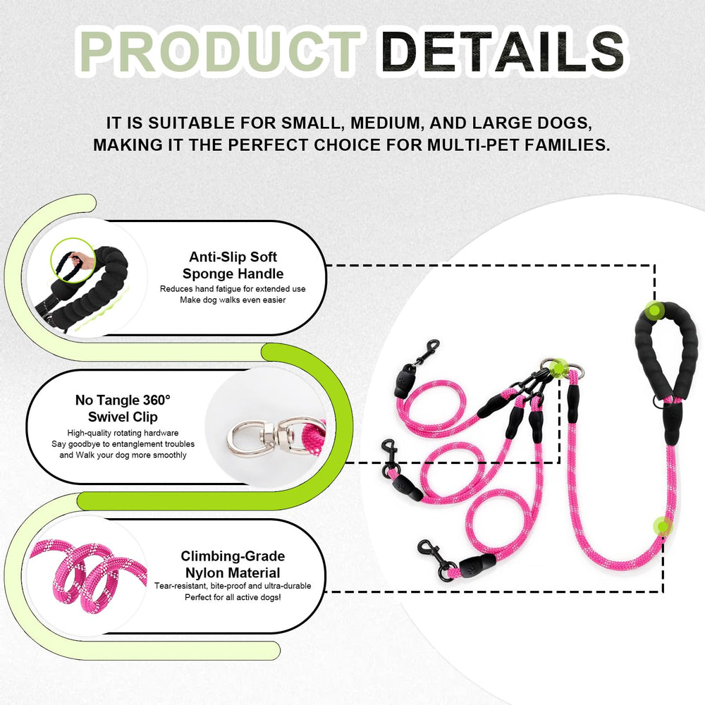 LEOSASA No Tangle 3 Dog Leash durable nylon construction supports long outdoor use.