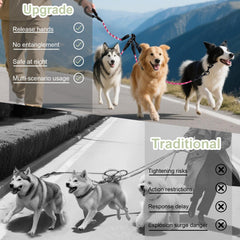 LEOSASA No Tangle 3 Dog Leash sponge padded handle provides comfortable grip for extended outings.