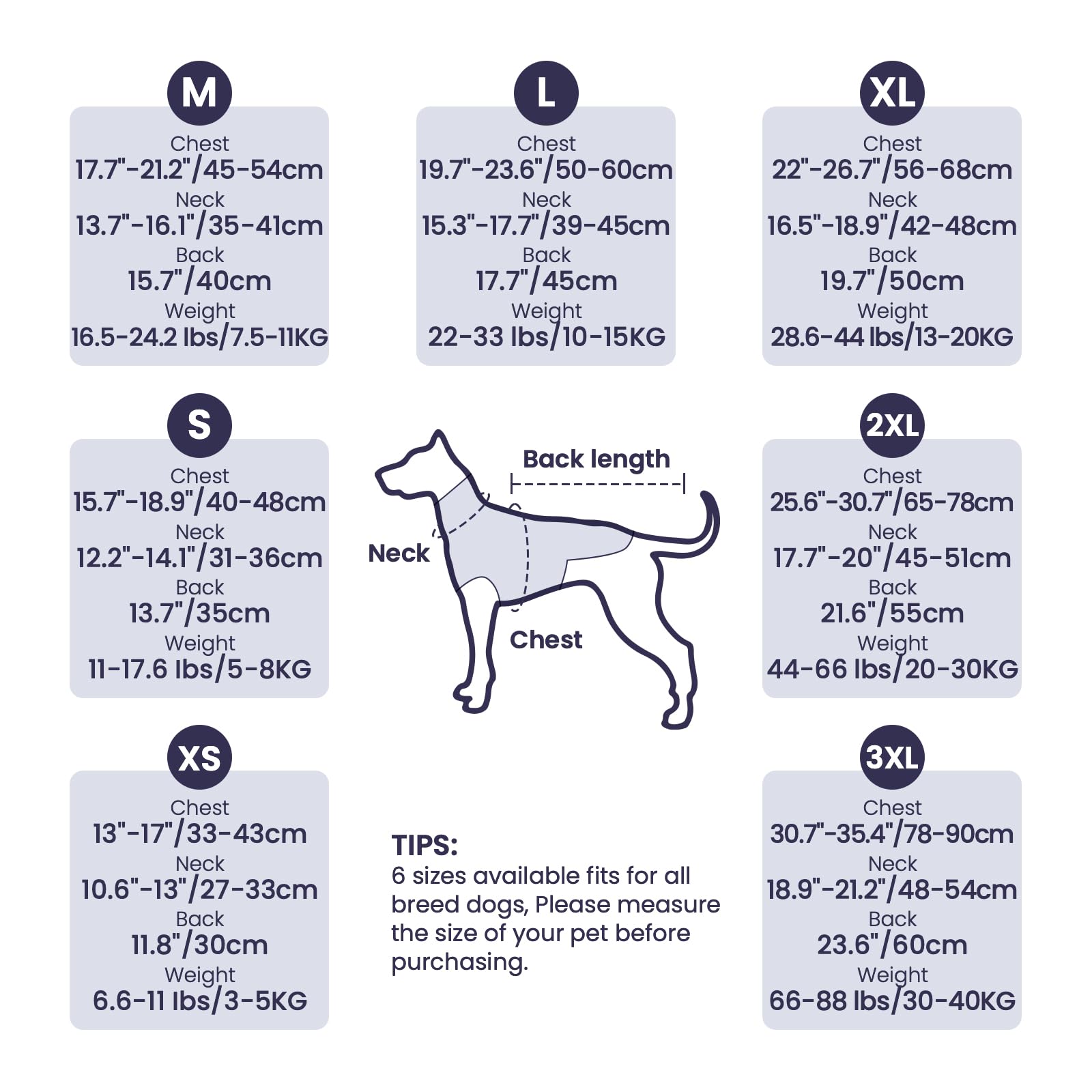 Leotrag dog anxiety vest size chart guiding proper fit