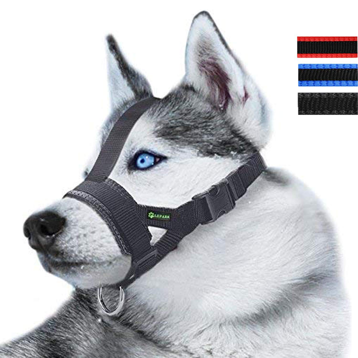 Lepark head strap muzzle with secure fit prevents escape during walks.