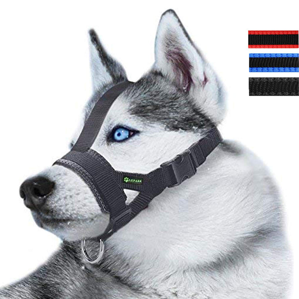 Lepark head strap muzzle with secure fit prevents escape during walks.