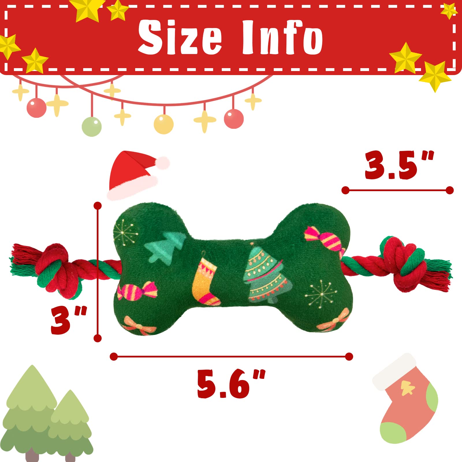Lepawit Christmas dog toy rope-tug close-up shows durable cotton rope for tugging.