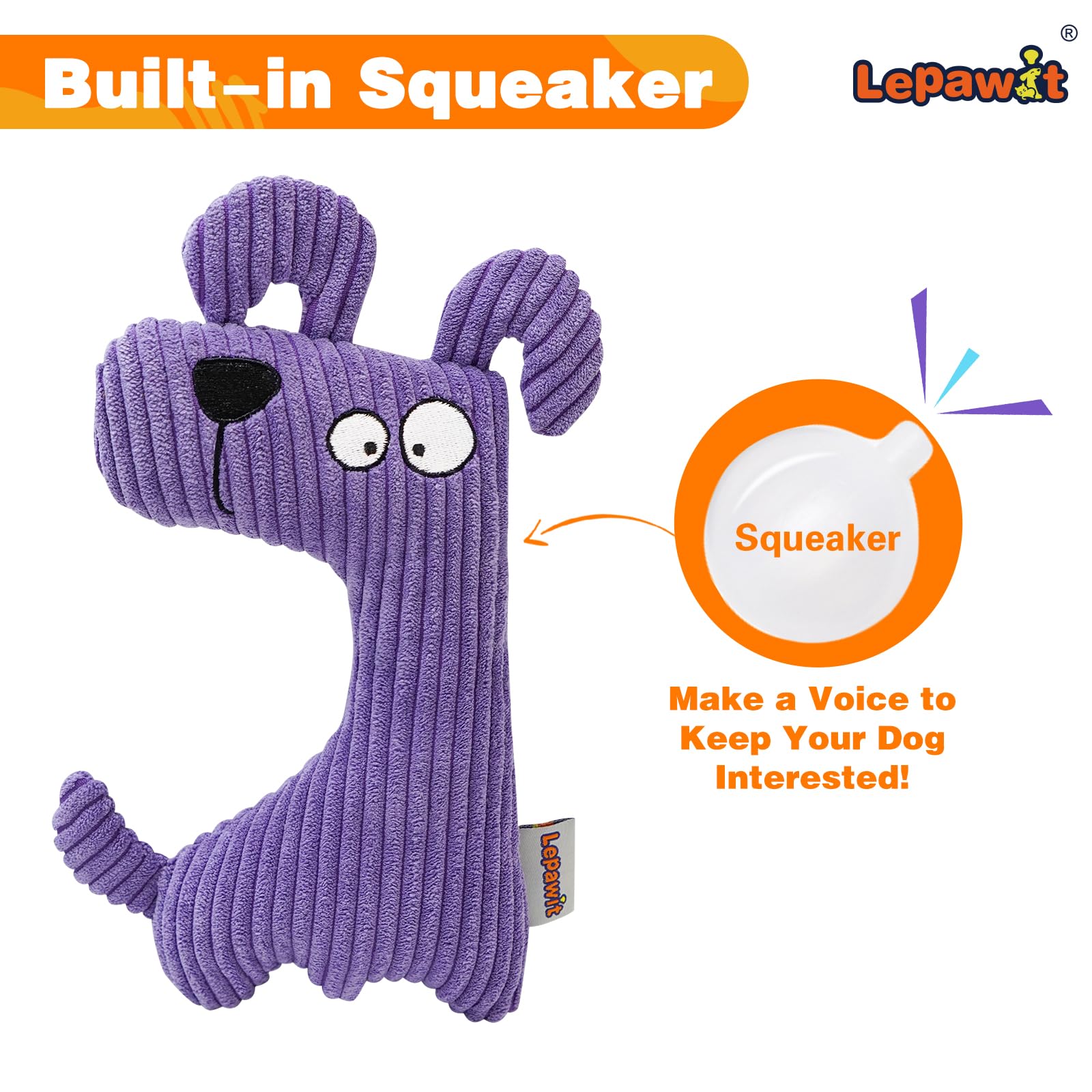 Lepawit squeaky dog toy plush body invites interactive play.