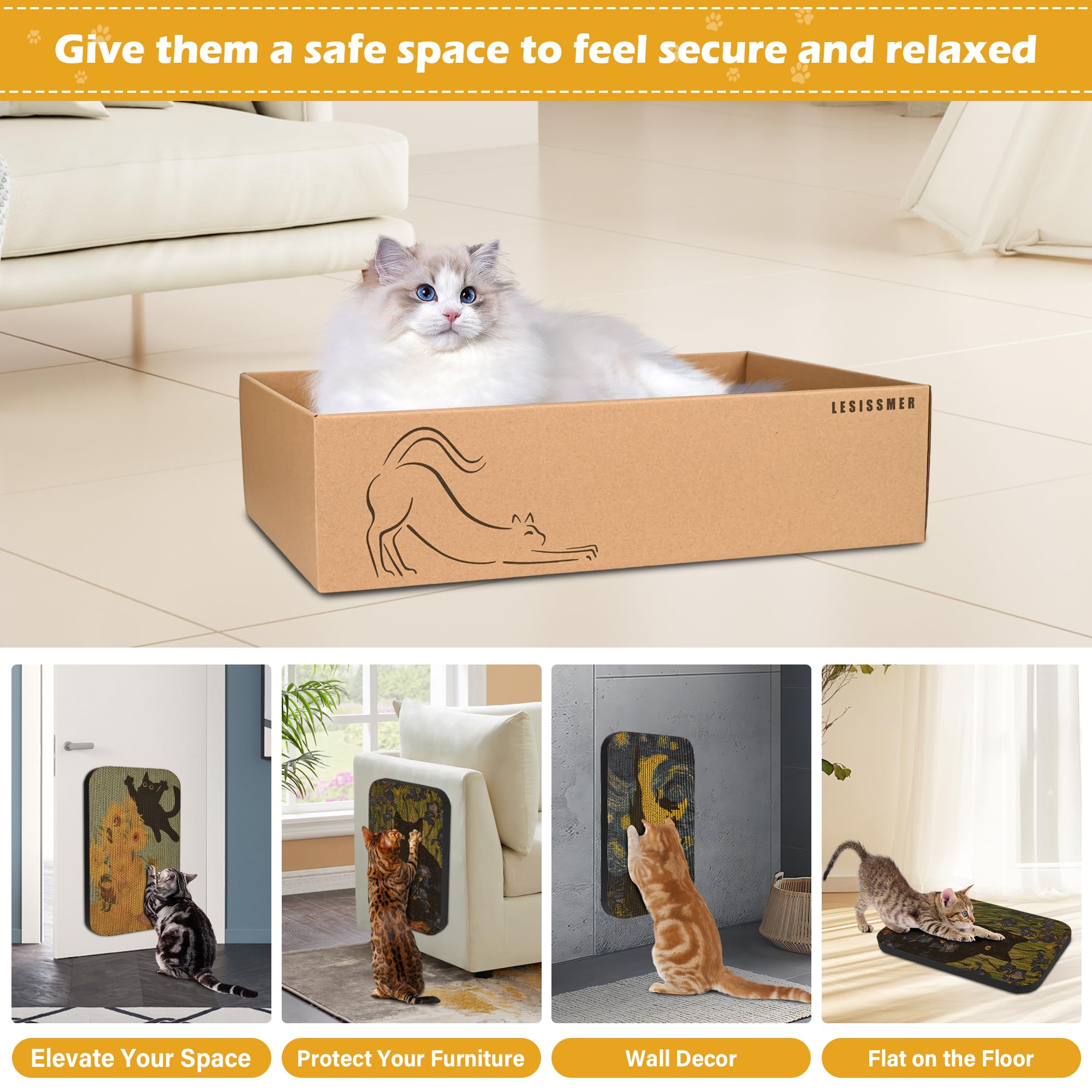 Removable Velcro wall-mount strips included with Lesissmer scratcher set