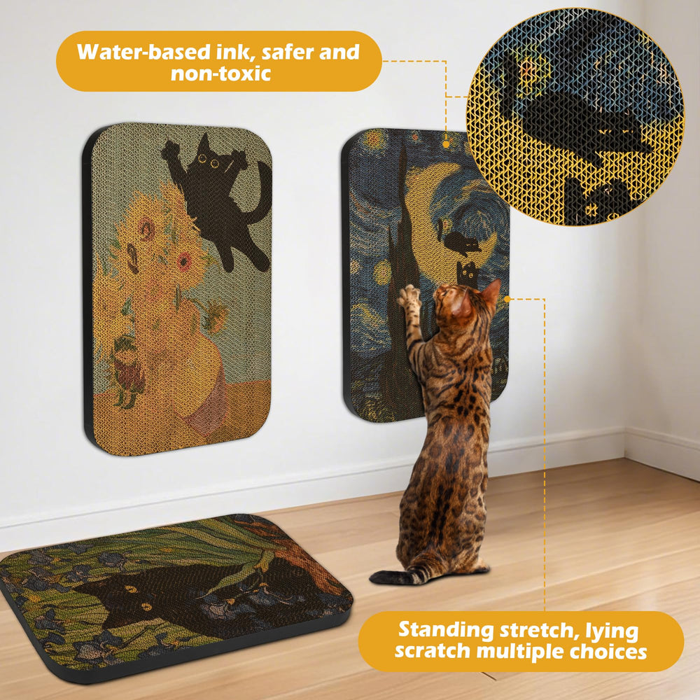 Lesissmer Art Cat Scratcher wall-mounted boards with cat using surface for scratching