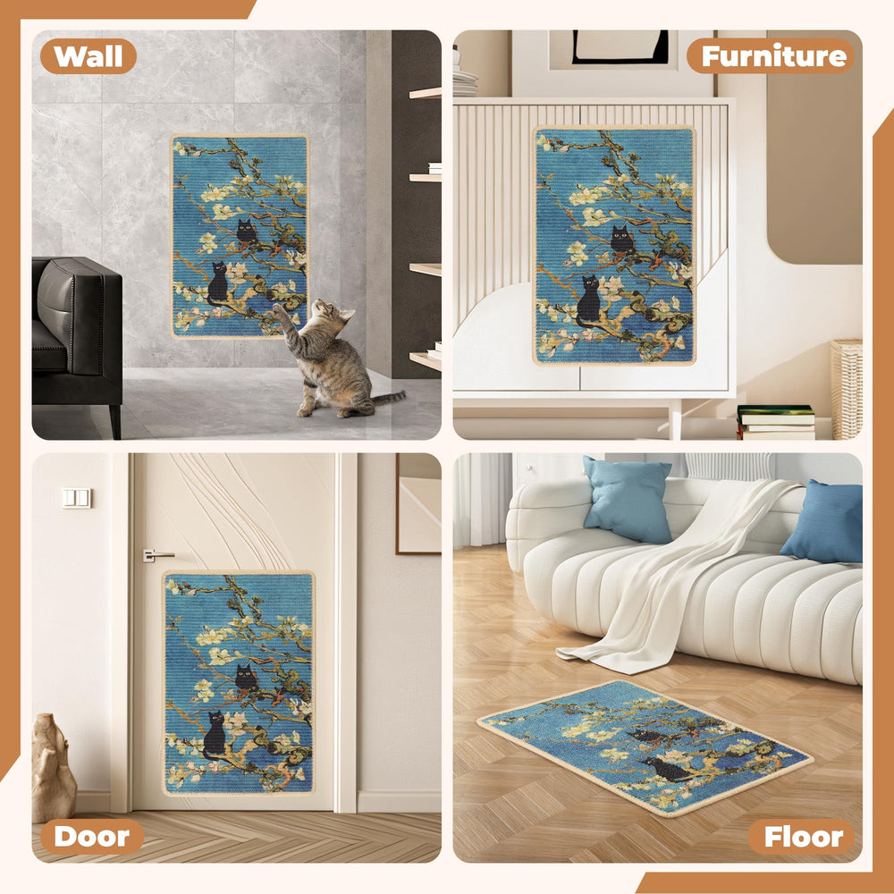 Lesissmer sisal scratch mat velcro-strips enable quick, tool-free wall mounting.
