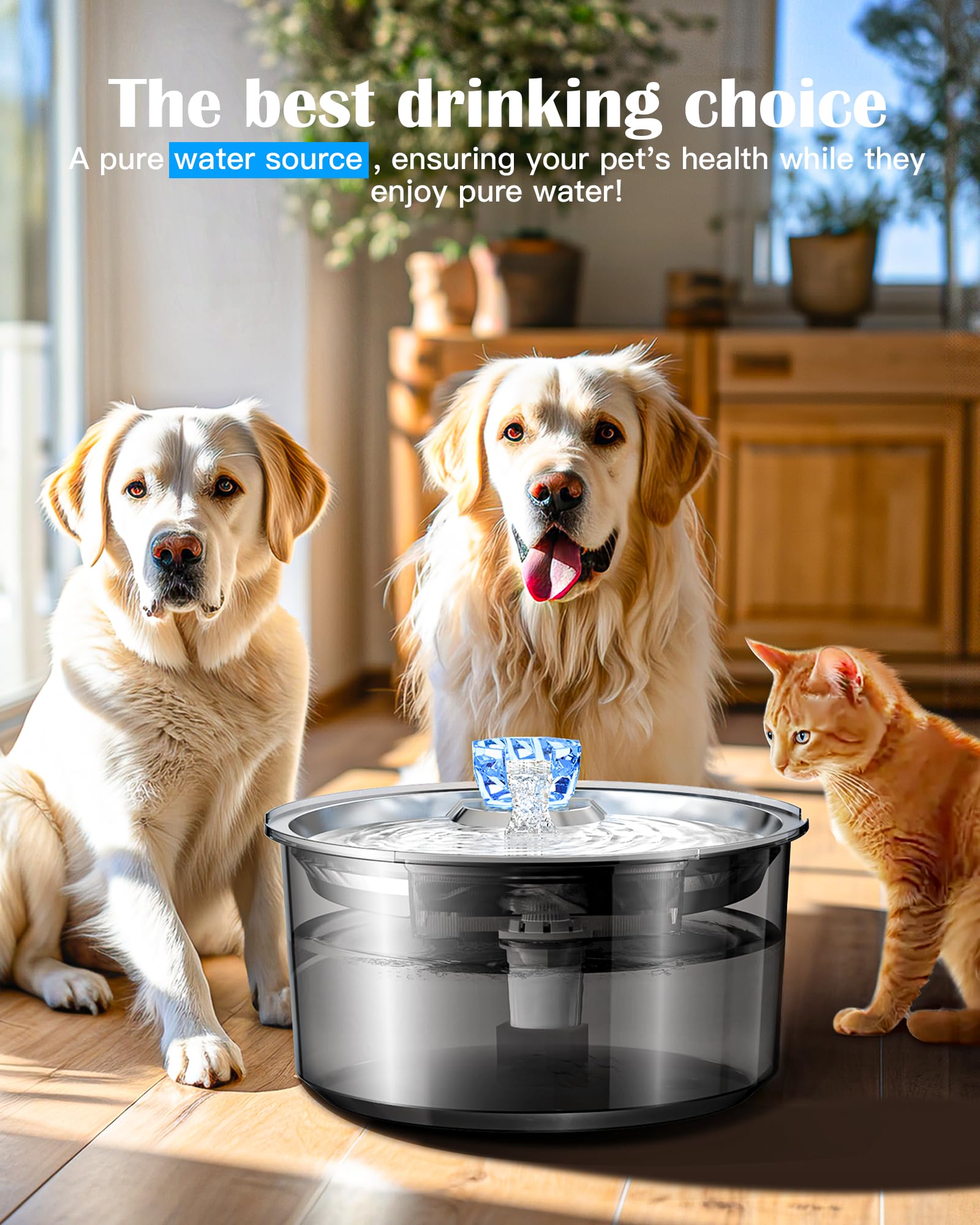 Lesotc clean-water benefits for dogs visual suggests fresher hydration during daily use.