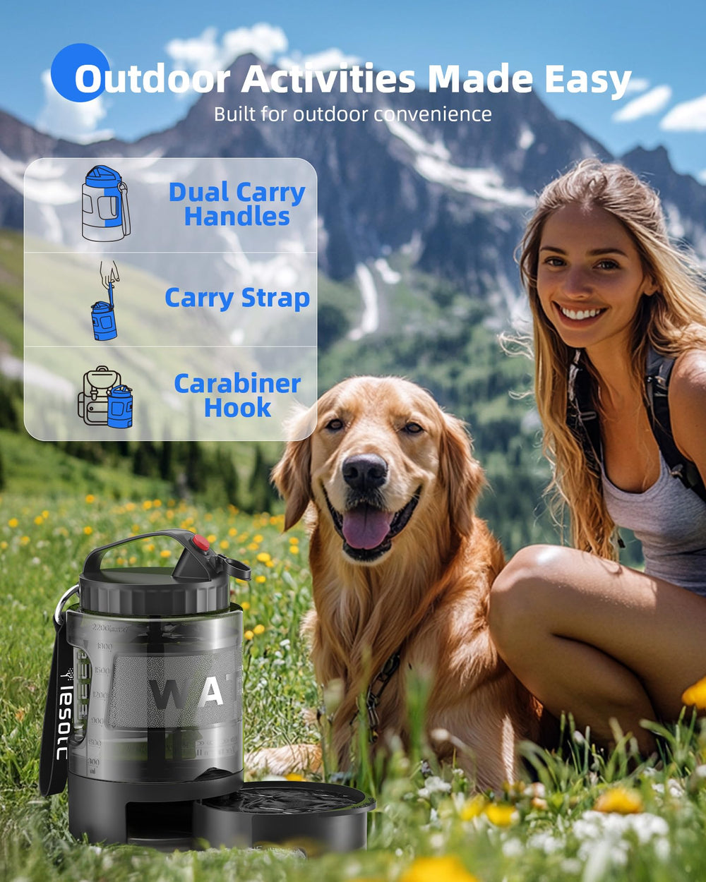 lesotc dog travel water bottle lid close-up showing leak-proof seal