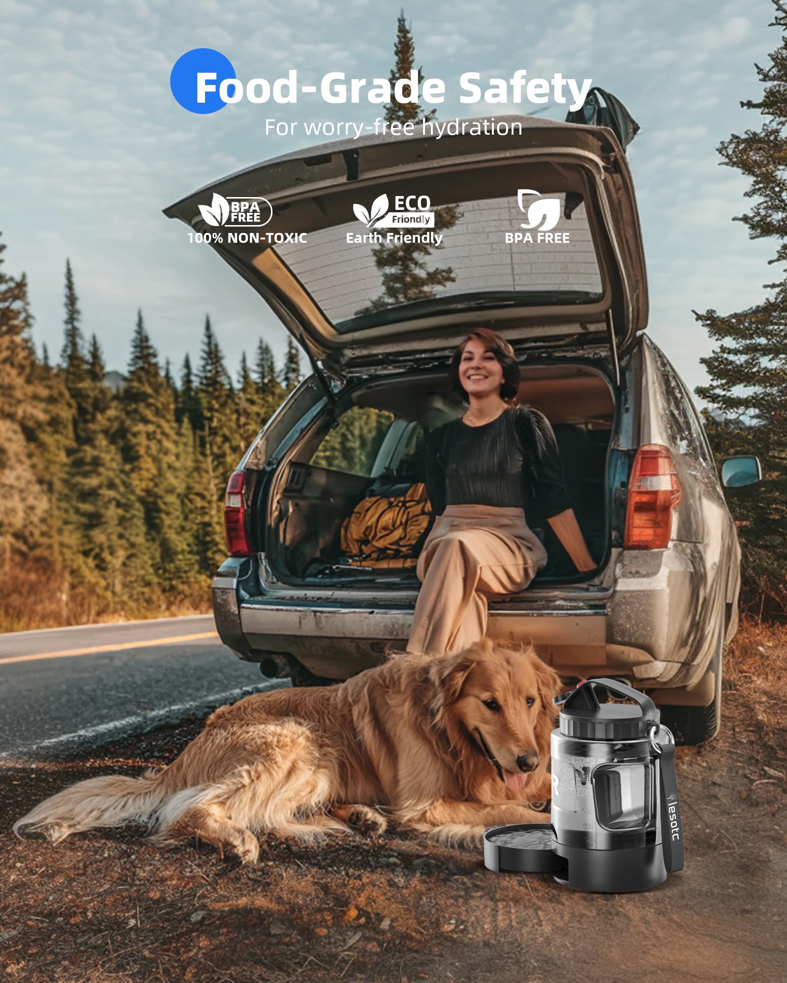 lesotc dog travel water bottle wide-mouth opening with ice