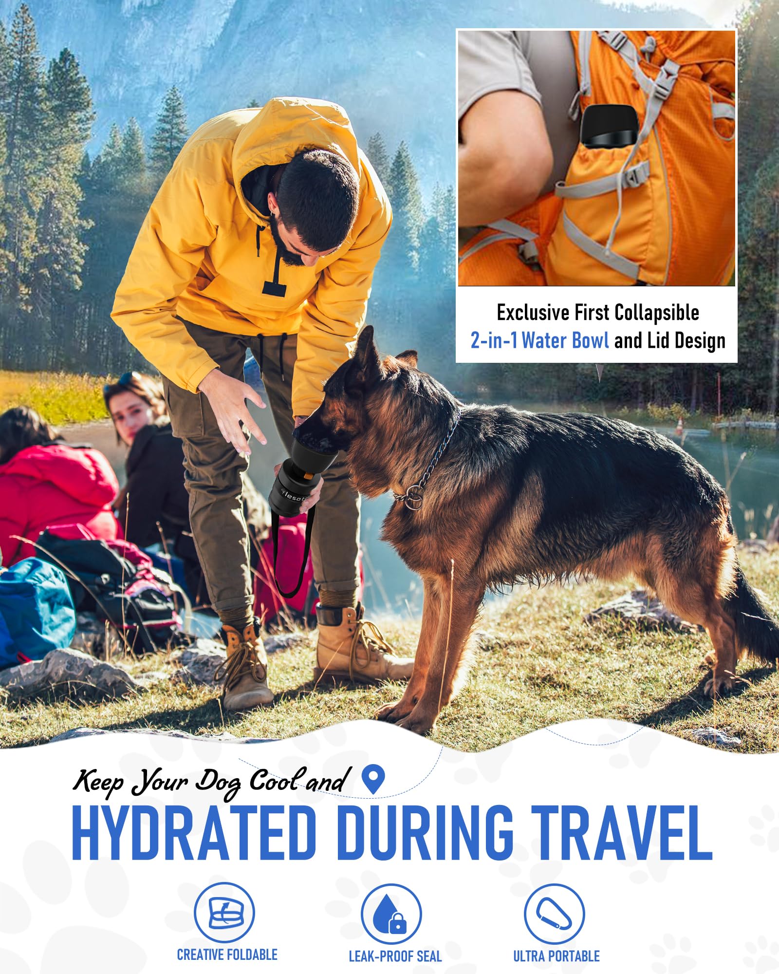 Lesotc dog water bottle BPA-free construction ensures safe drinking.