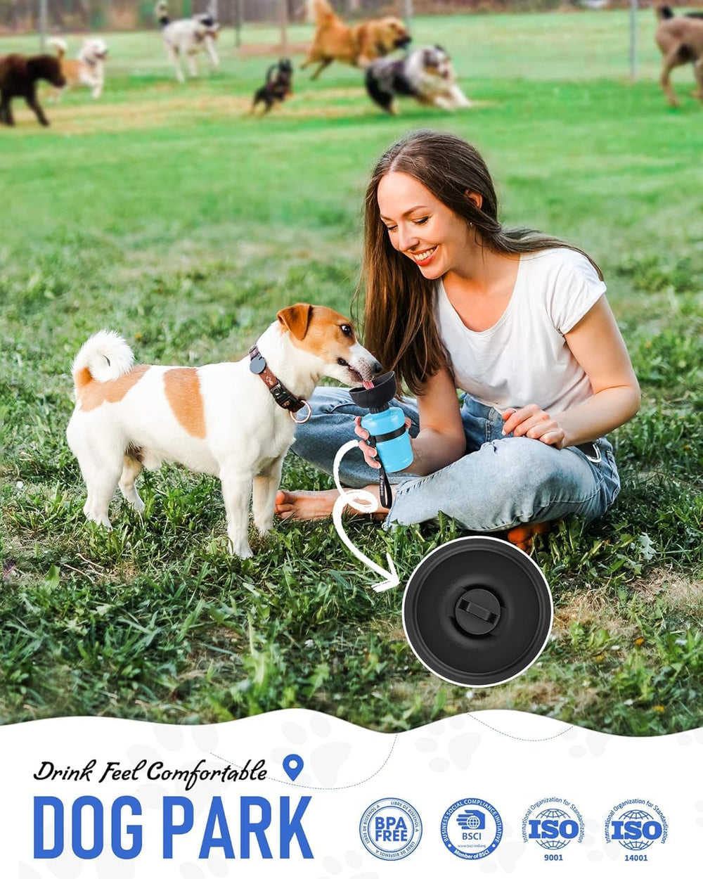 Lesotc dog water bottle extended strap for hands-free carrying on trails