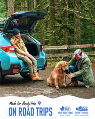 Lesotc dog water bottle extended strap for hands-free carrying.
