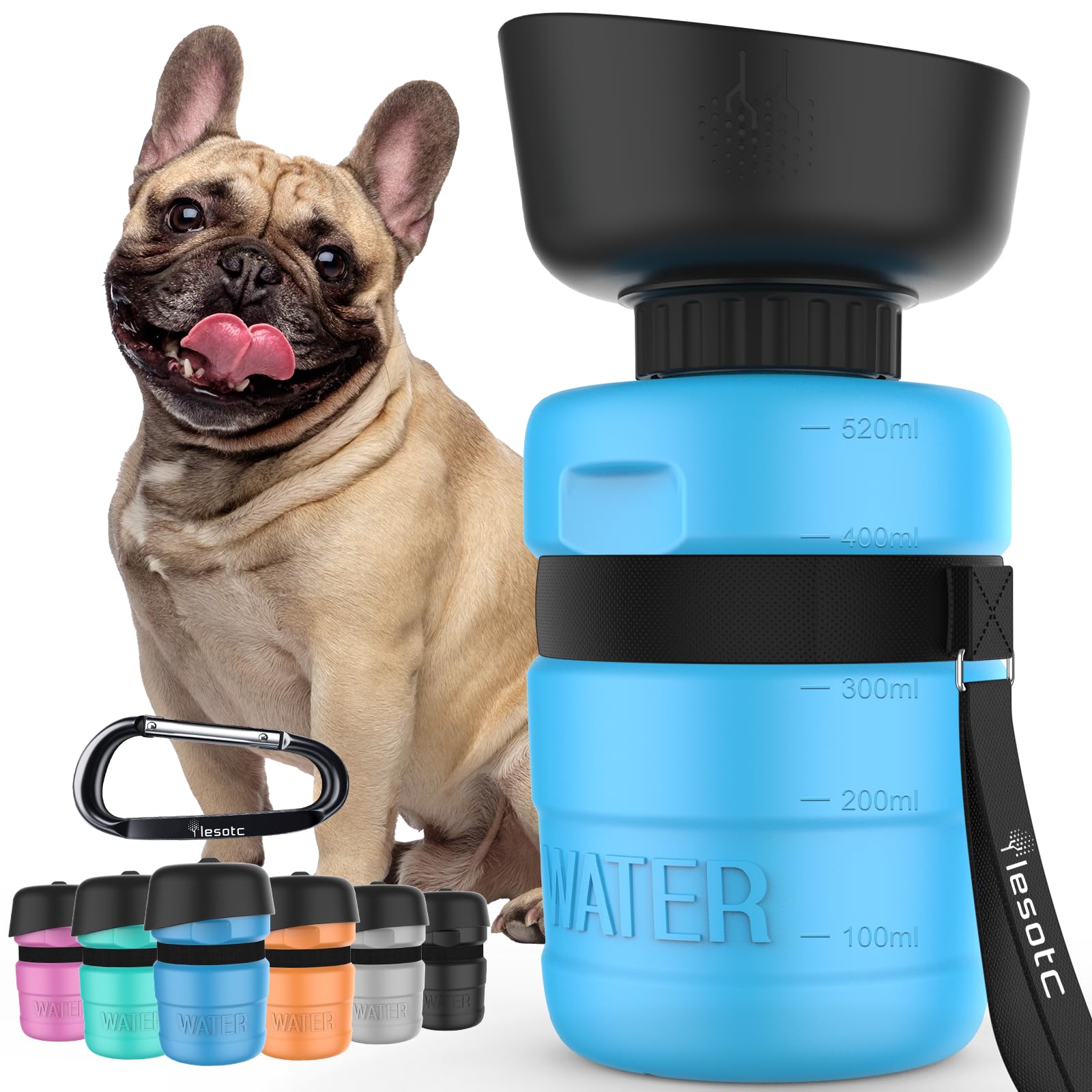 Lesotc dog water bottle with fold-cap bowl for convenient outdoor hydration on hikes