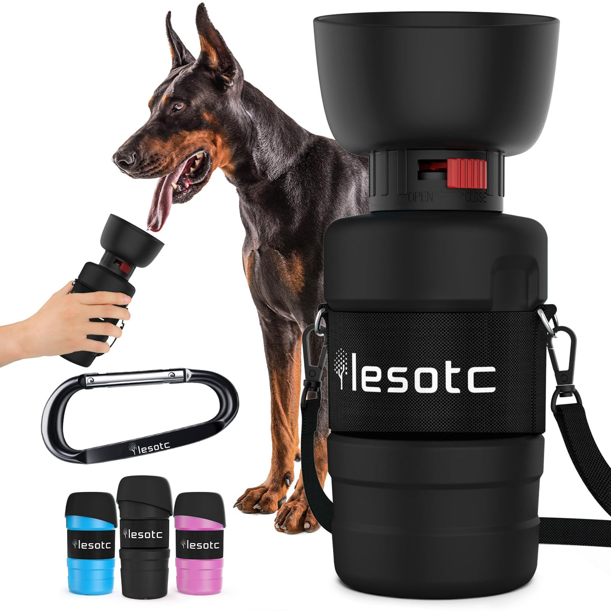 lesotc dog water bottle fold cap bowl for on the go hydration