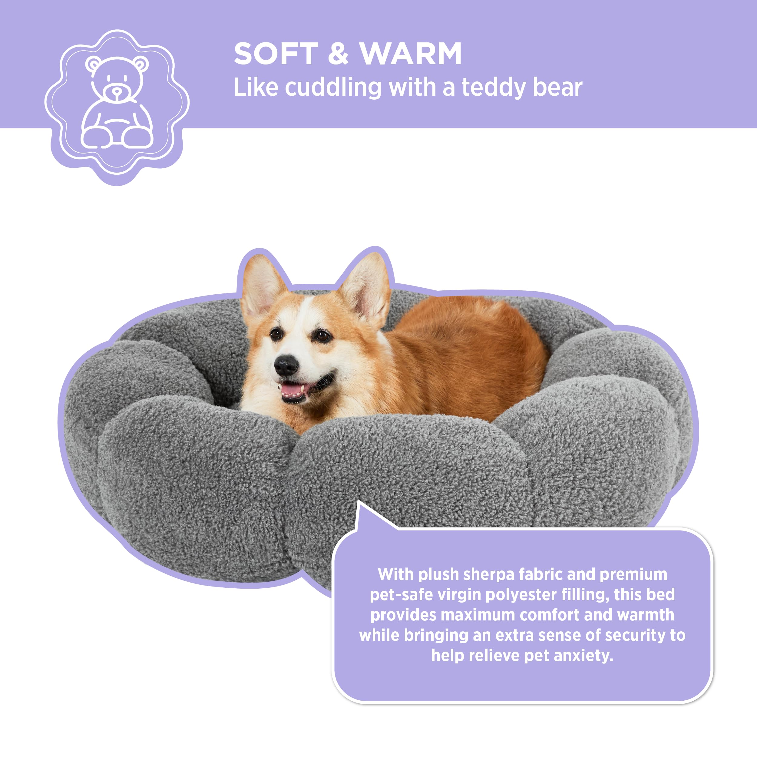 LE SURE Lesure calming large dog bed featuring plush sherpa lining for warmth and cushion.