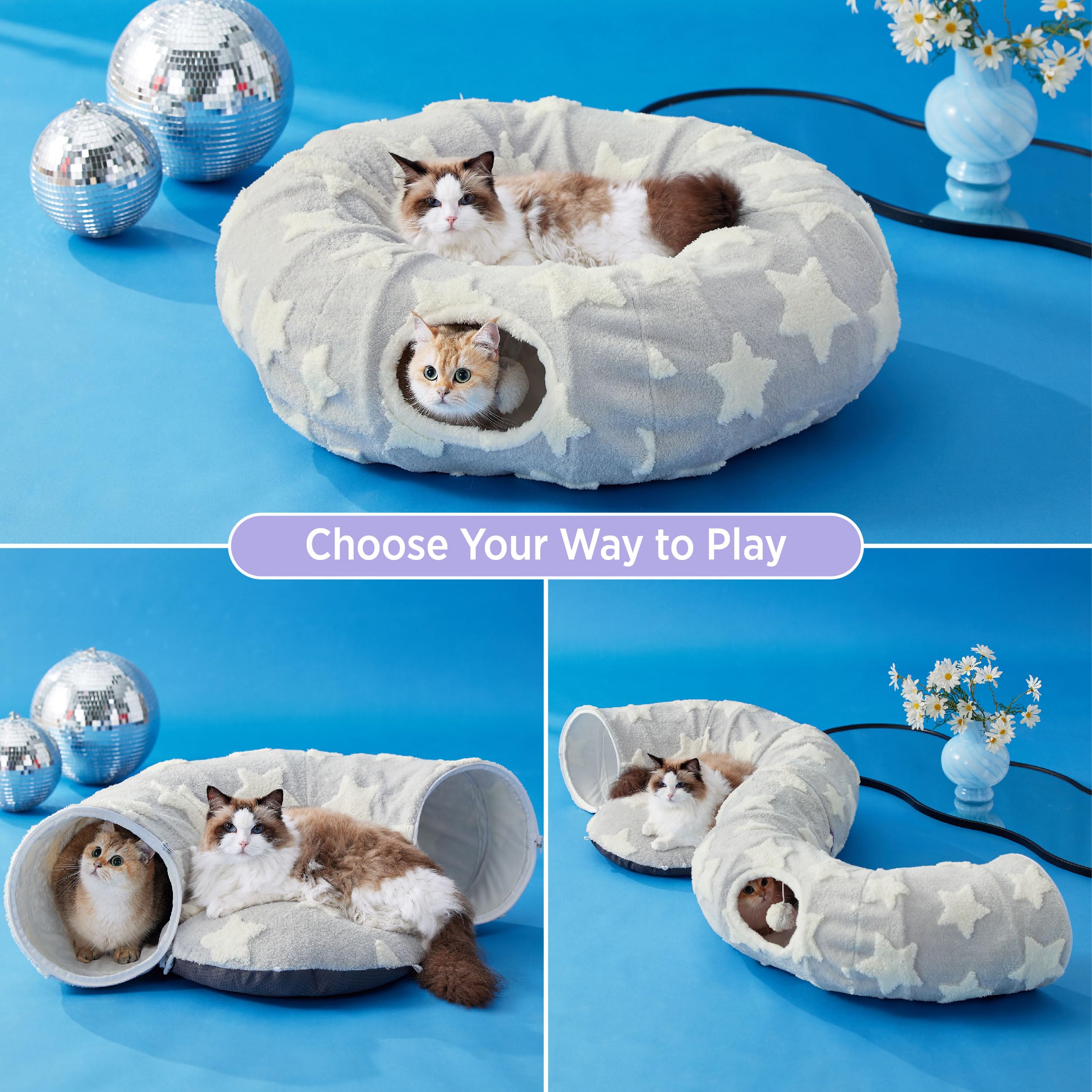 Lesure cat tunnel bed donut-style nap area offers plush comfort