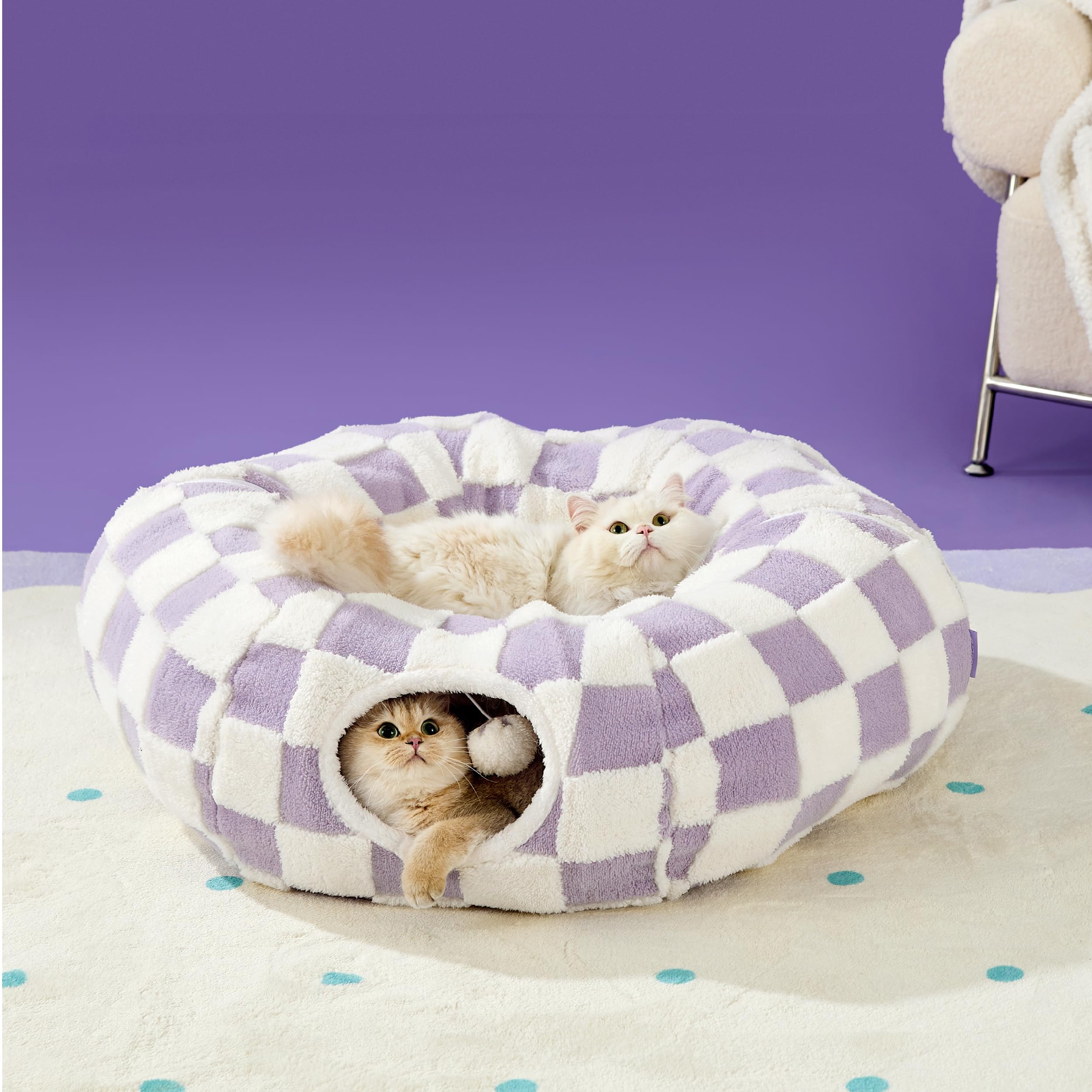 Lesure cat tunnel bed durable plush sherpa for warmth and softness.