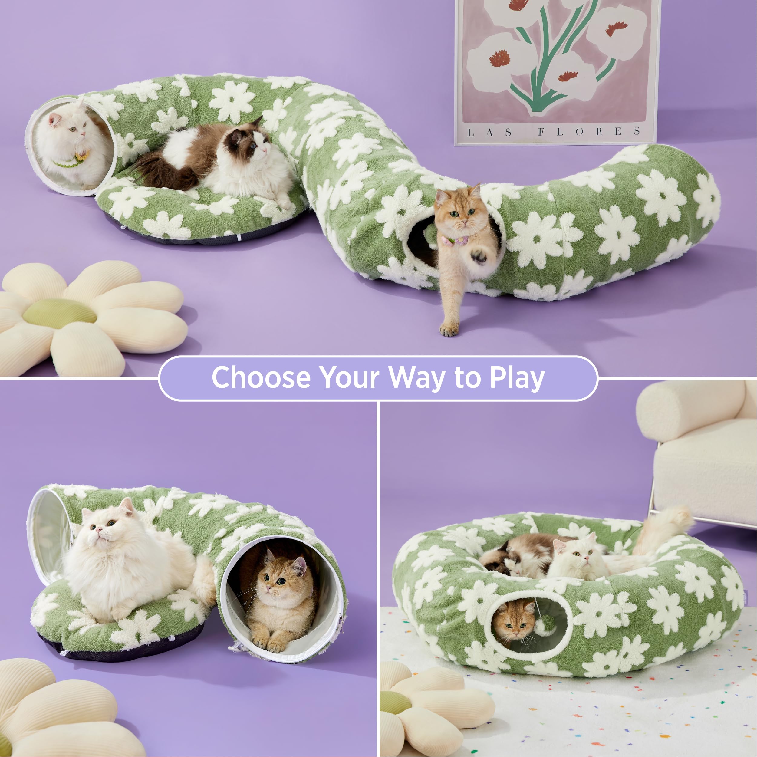 LE SURE Lesure cat tunnel bed with interactive balls boosts multi-cat playtime.