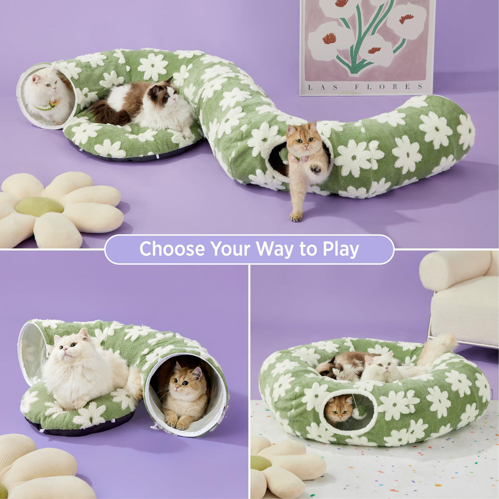 LE SURE Lesure cat tunnel bed with interactive balls boosts multi-cat playtime.