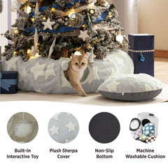 Lesure cat tunnel bed includes interactive toy balls for playful engagement