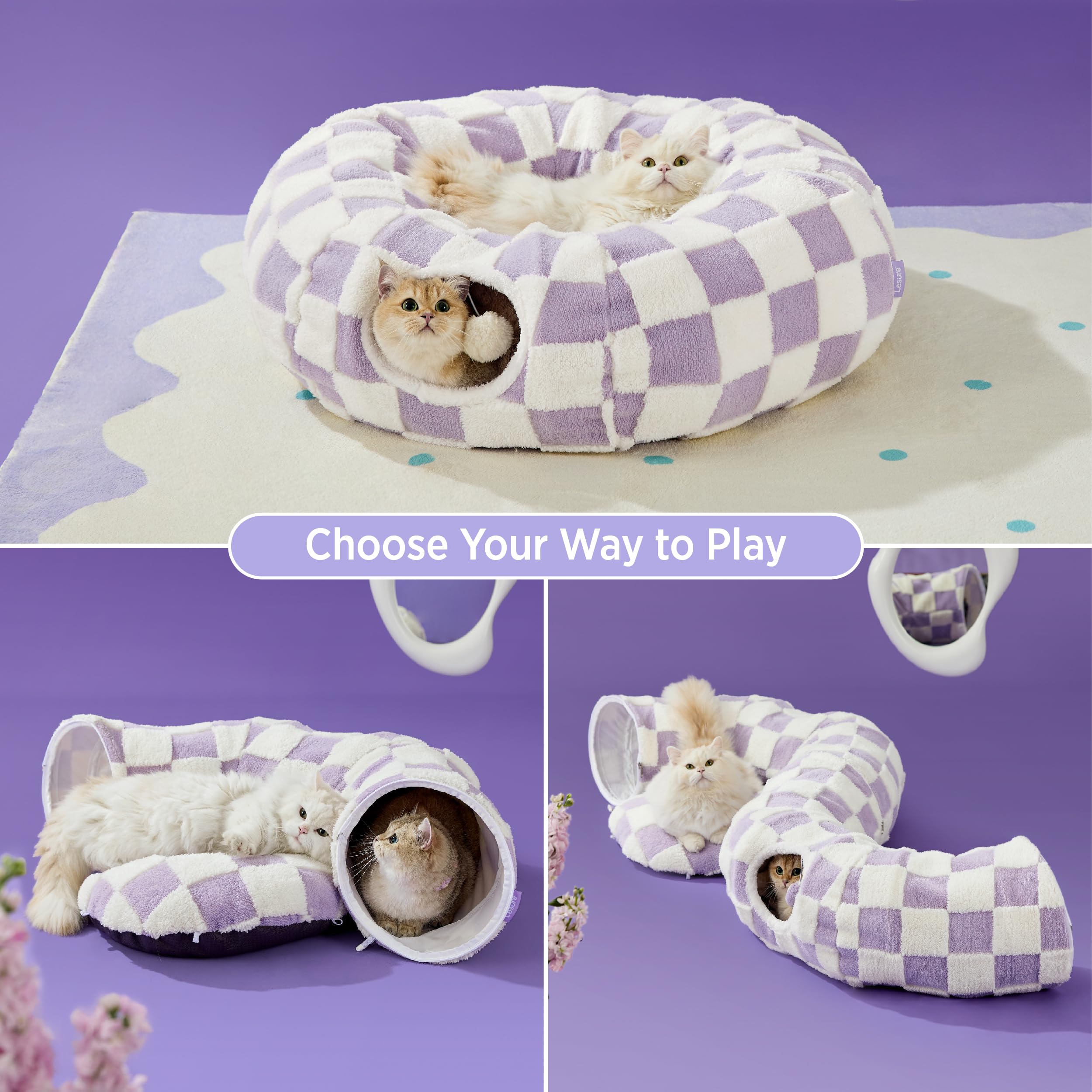 Lesure cat tunnel bed removable inner cushion for easy washing.