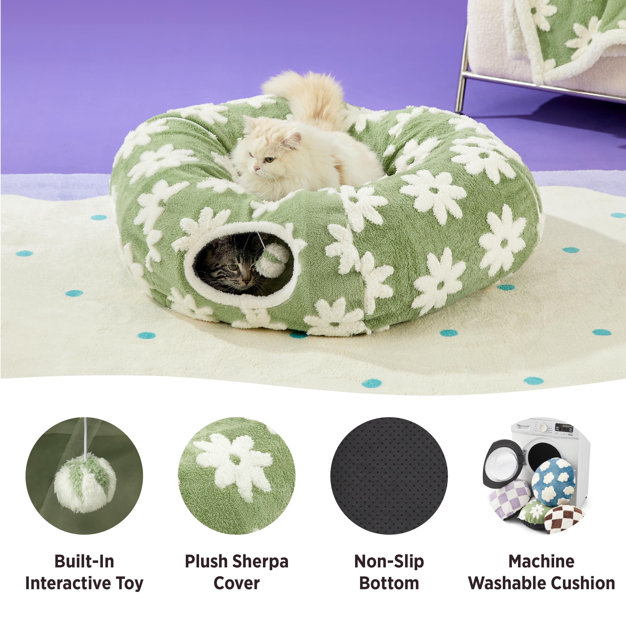 LE SURE Lesure cat tunnel bed semi-circle offers a quiet napping nook.