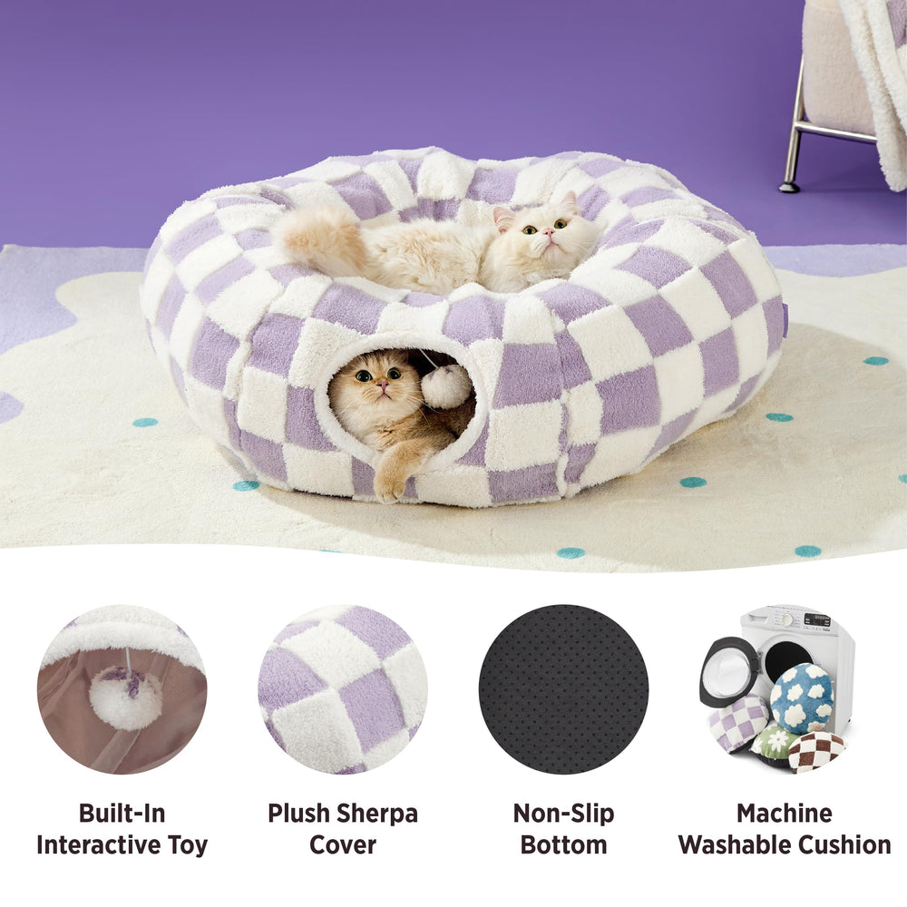 Lesure cat tunnel bed two toy balls for interactive play.