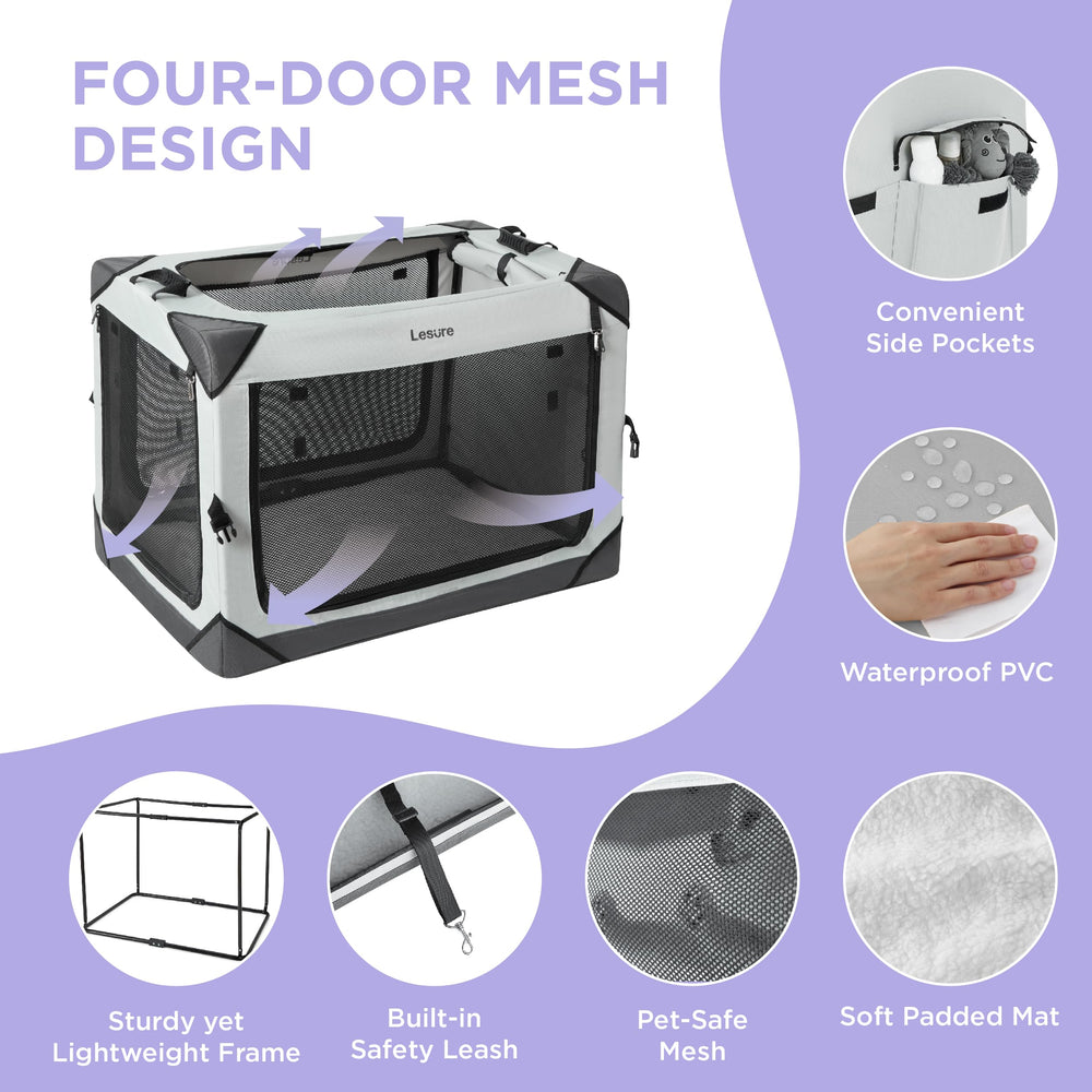 Lesure Collapsible Dog Crate for car travel keeps your dog comfortable.