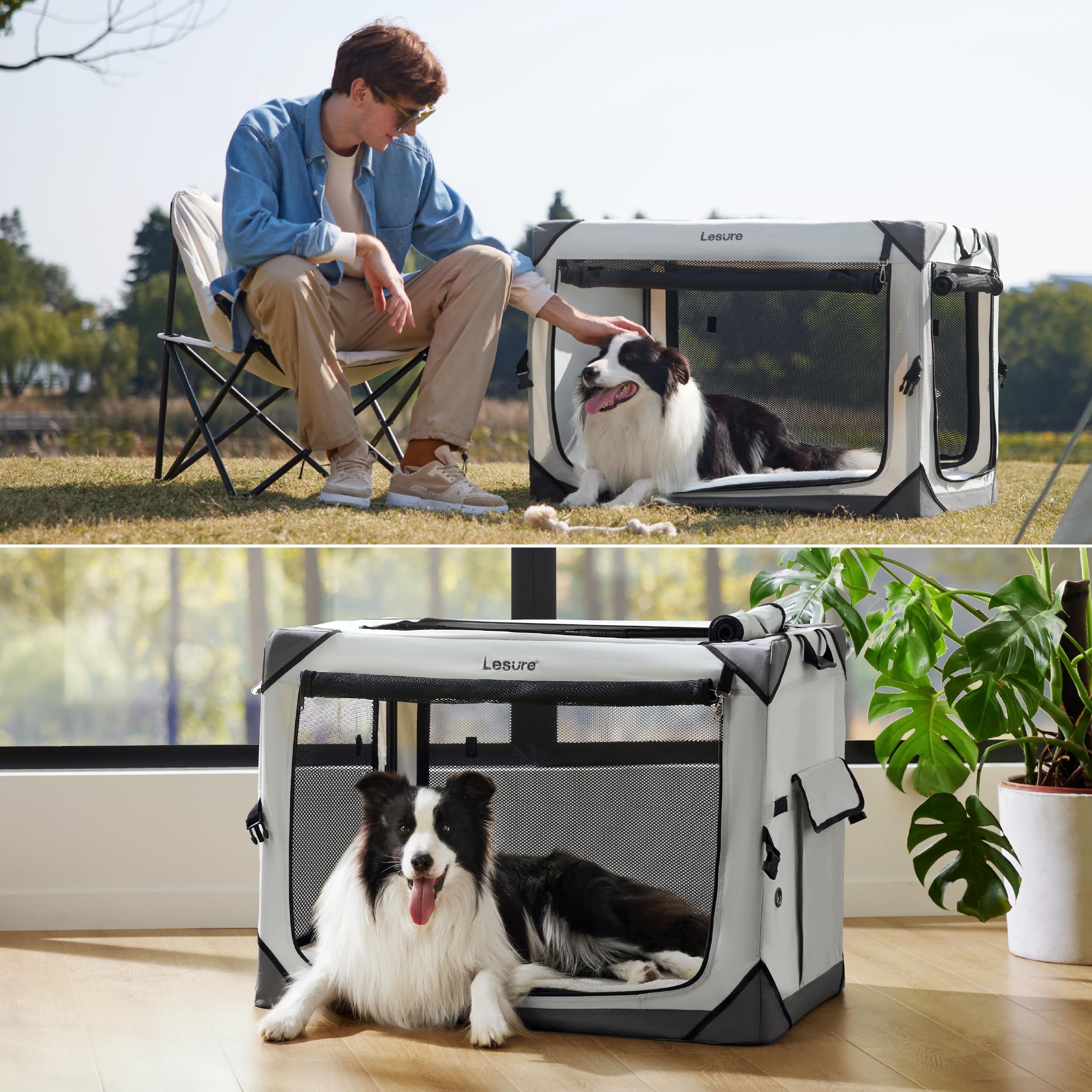 Lesure Collapsible Dog Crate waterproof material cleans up quickly.