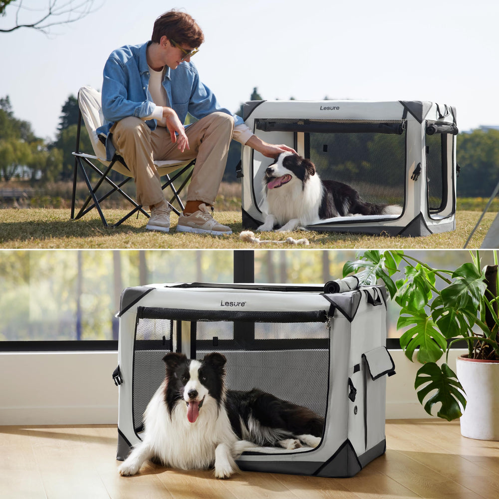 Lesure Collapsible Dog Crate waterproof material cleans up quickly.