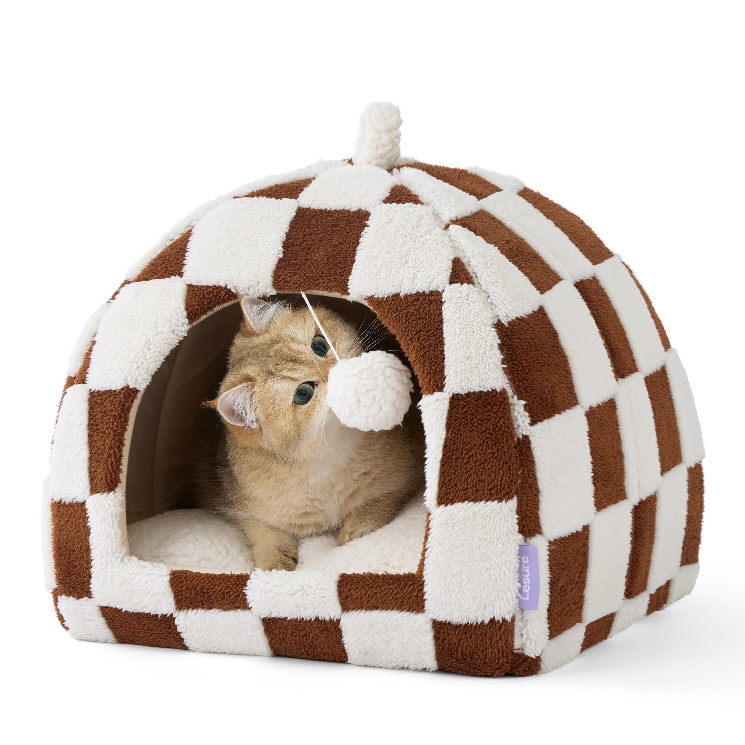 LE SURE Lesure cat bed brown exterior offers cozy shelter for indoor kittens.