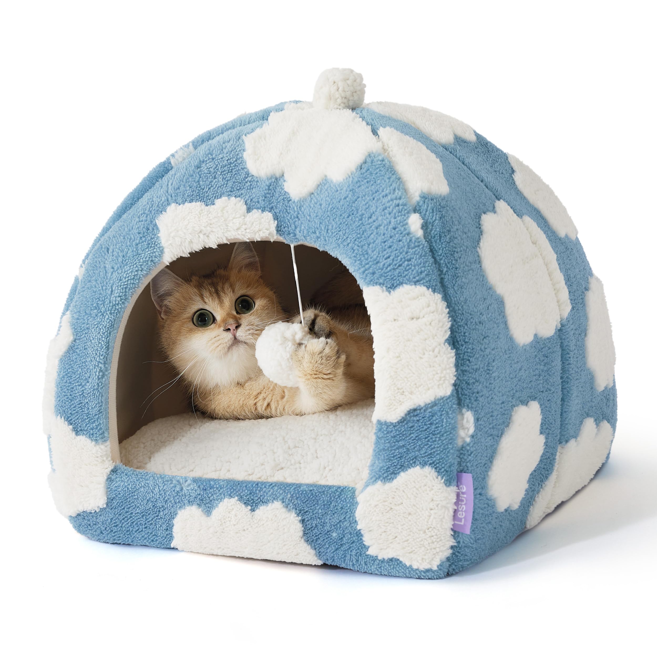 LE SURE cute cat bed exterior blue, a cozy cave for indoor cats' daytime naps