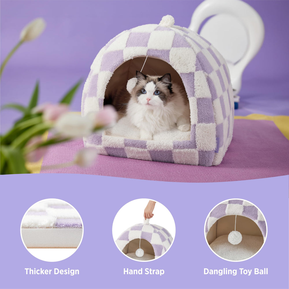 LE SURE Lesure cute cat bed ultra-plush Sherpa fabric for warmth.